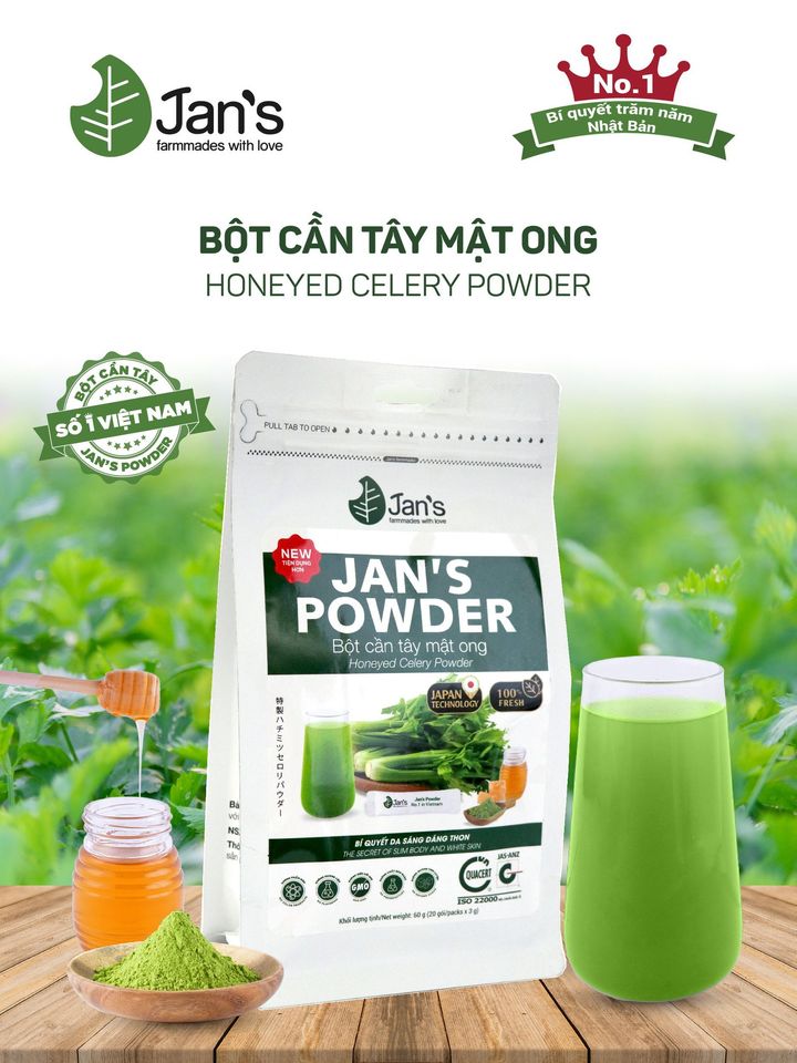 Bột cần tây sấy lạnh mật ong túi 60gr ( 20 gói nhỏ tiện dụng)